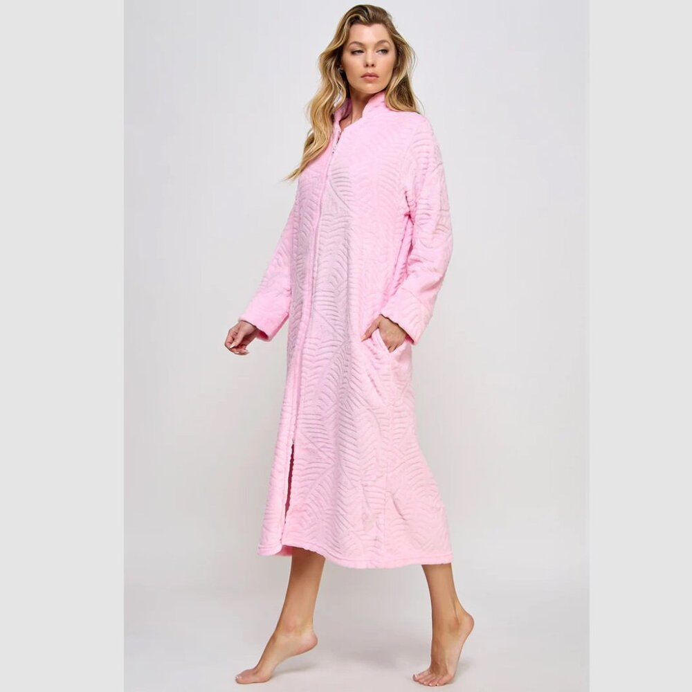 Jacquard Sabrina Collared Zip Front Robe